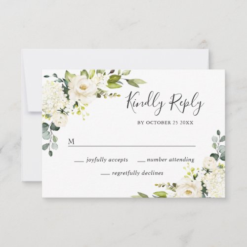 MEAL CHOICE Eucalyptus White Roses Floral Wedding RSVP Card