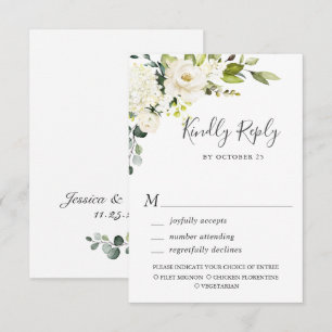 MEAL CHOICE Eucalyptus White Roses Floral Wedding RSVP Card