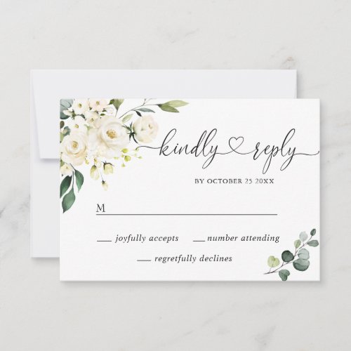 MEAL CHOICE Eucalyptus White Roses Floral Wedding RSVP Card