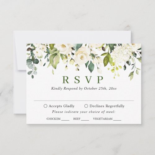 MEAL CHOICE Eucalyptus White Roses Floral Wedding RSVP Card