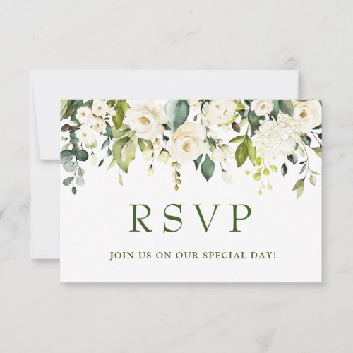 MEAL CHOICE Eucalyptus White Roses Floral Wedding  RSVP Card