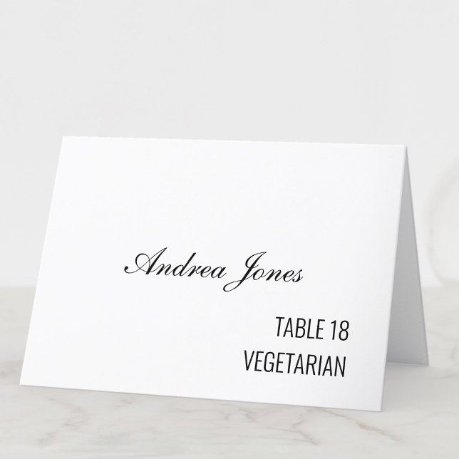 Meal Choice Guest Name Black Script Place Card (Creator Uploaded)
