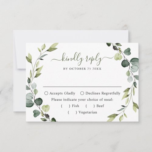 MEAL CHOICE Modern Eucalyptus Floral  Wedding Boho RSVP Card