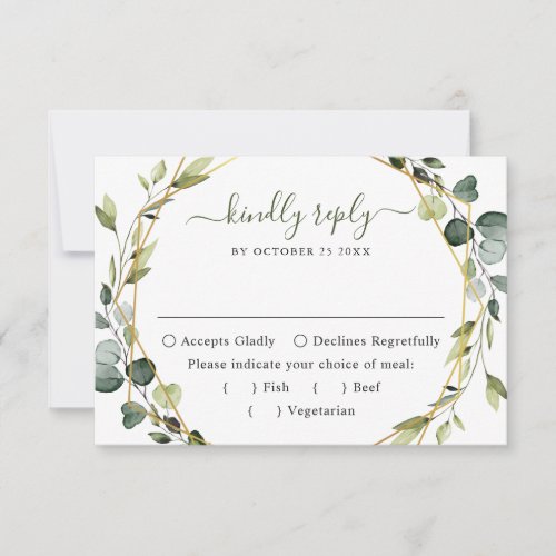 MEAL CHOICE Modern Eucalyptus Floral  Wedding Boho RSVP Card