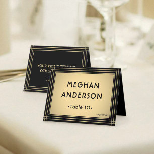 Meal Choice & Name Elegant Black Gold Escort Card