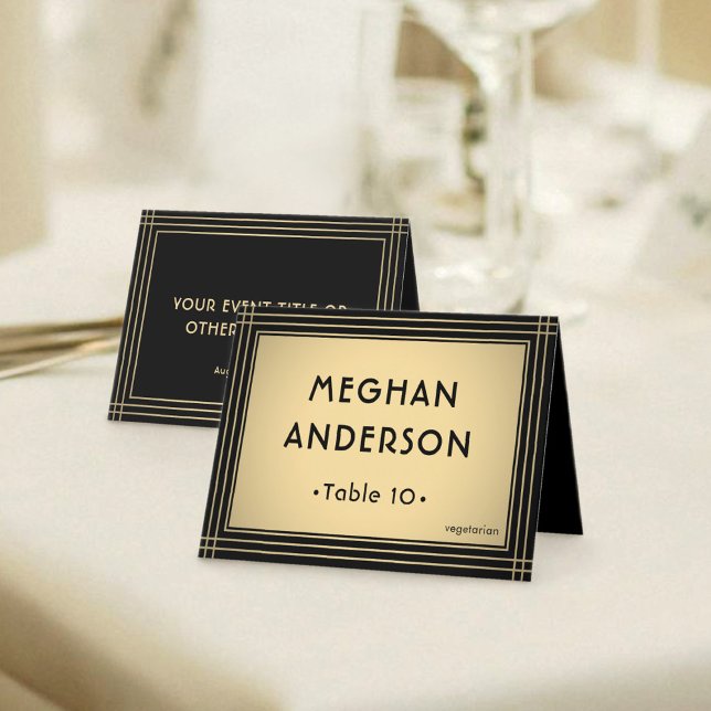 Meal Choice & Name Elegant Black Gold Escort Card (Creator Uploaded)