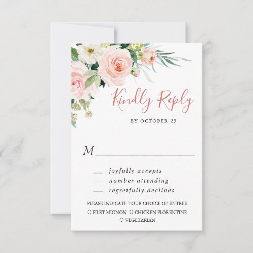 MEAL CHOICE Pink Blush Flowers Greenery Wedding RSVP Card