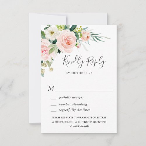 MEAL CHOICE Pink Blush Flowers Greenery Wedding RSVP Card