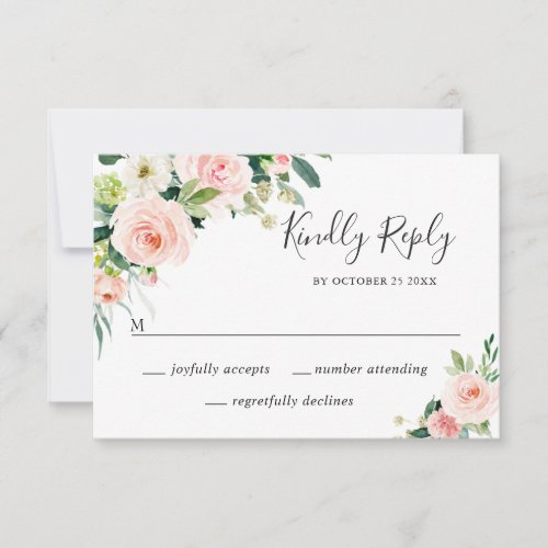 MEAL CHOICE Pink Blush Flowers Greenery Wedding RSVP Card