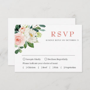 MEAL CHOICE Pink Blush Flowers Greenery Wedding RSVP Card