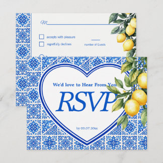 💙🍋Meal choice + QR Azul & Limone Romance RSVP Card