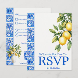 💙🍋Meal choice + QR Azul & Limone Romance RSVP Card