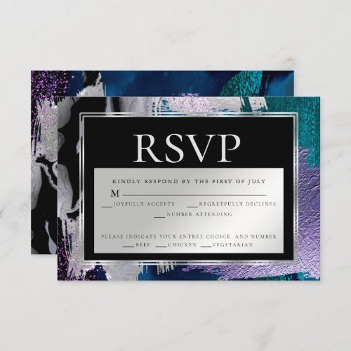 Meal Choice RSVP Silver Aqua Lilac Paint Abstract Invitation