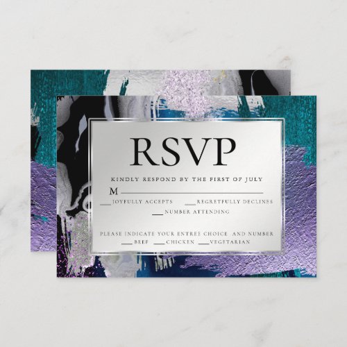 Meal Choice RSVP  Silver Metallic Teal Lilac Invitation