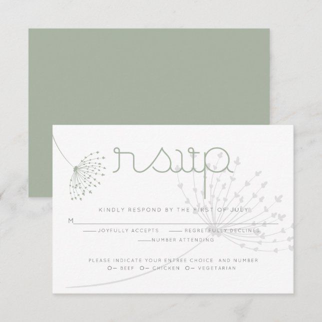 Meal Choice RSVP | Simple Sage Green Flower Invitation (Front/Back)