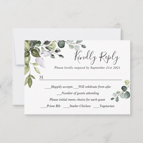 MEAL CHOICE Simple Elegant Eucalyptus Wedding RSVP