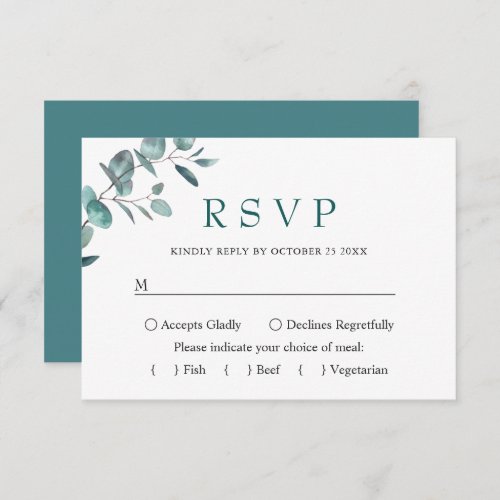 MEAL CHOICE Simple Elegant Eucalyptus Wedding RSVP Card