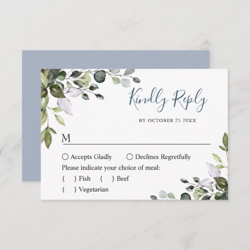 MEAL CHOICE Simple Elegant Eucalyptus Wedding RSVP Card