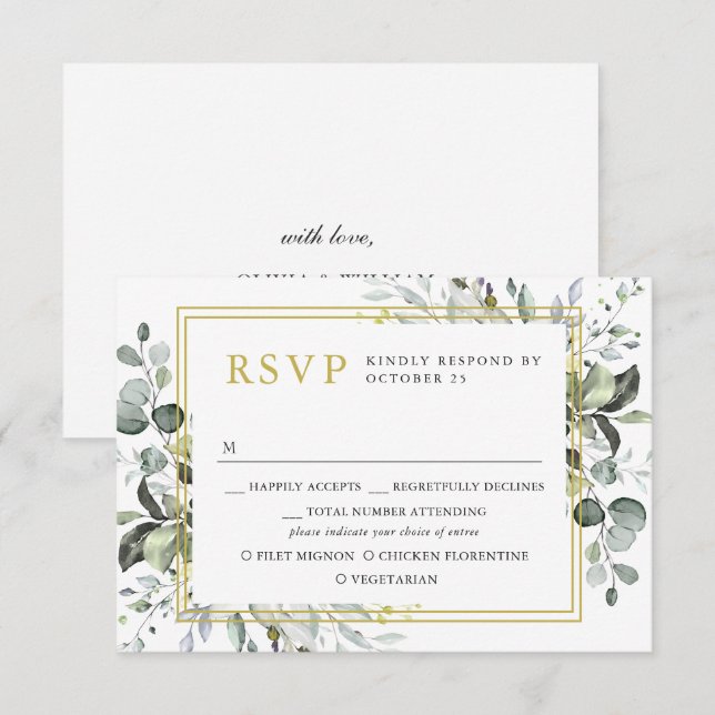 MEAL CHOICE Simple Elegant Eucalyptus Wedding RSVP Card (Front/Back)