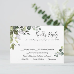 MEAL CHOICE Simple Elegant Eucalyptus Wedding RSVP Card