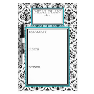 Meal Plan - Turquoise Damask Dry-Erase Board