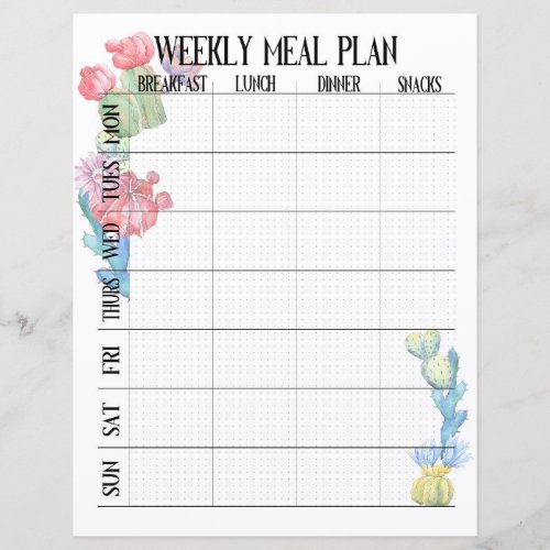 Meal plan weekly organizer