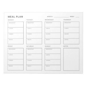 Meal Plan Weekly Planner Notepad