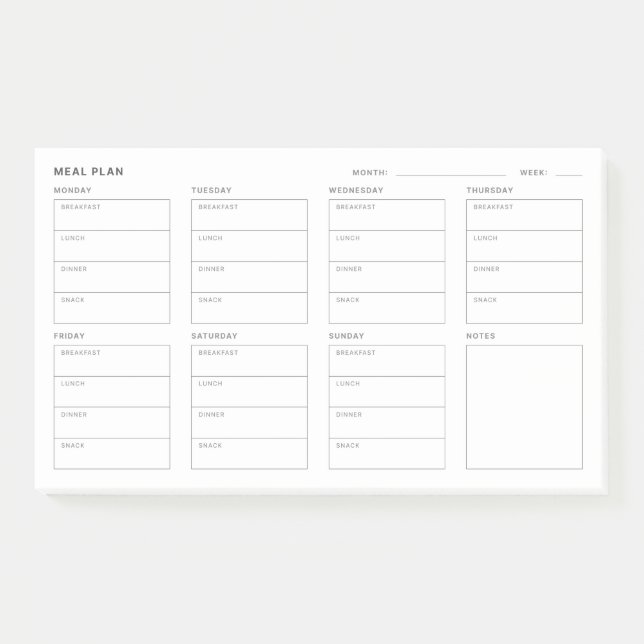 Meal Plan Weekly Planner Post-it Notes (Front)