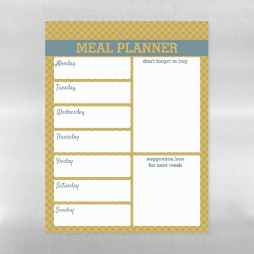 Meal Planner and Shopping List _ Blue  Mustard Magnetic Dry Erase Sheet