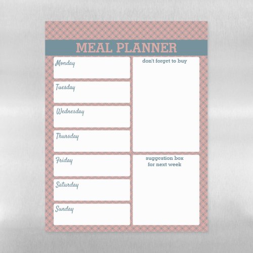 Meal Planner and Shopping List _ Dusty Pink  Blue Magnetic Dry Erase Sheet