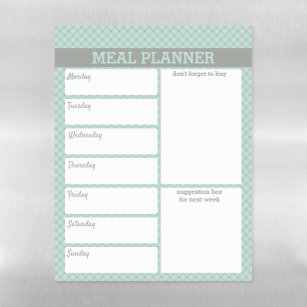 Meal Planner and Shopping List - Mint Ice and Gray Magnetic Dry Erase Sheet