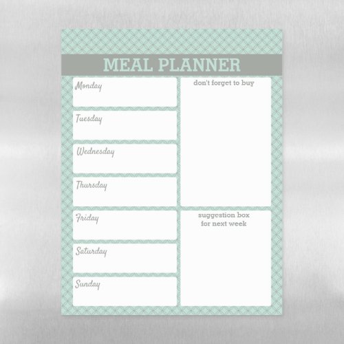 Meal Planner and Shopping List _ Mint Ice and Gray Magnetic Dry Erase Sheet