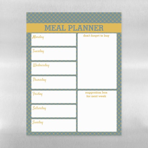 Meal Planner and Shopping List _ Mustard and Blue Magnetic Dry Erase Sheet