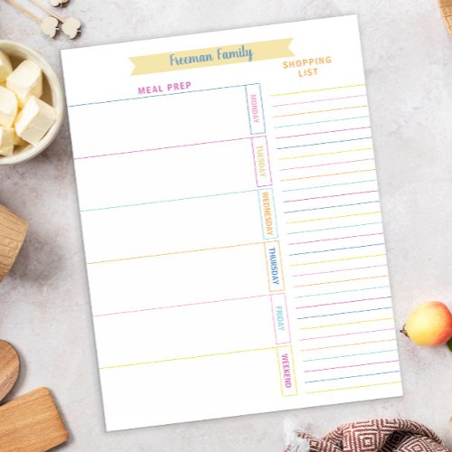 Meal Planner ans Shopping List Colorful Rainbow Notepad