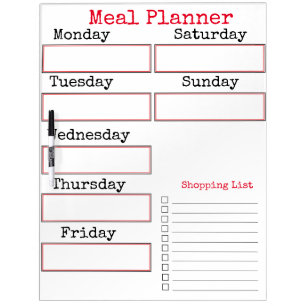 Meal Planner Dry Erase Board