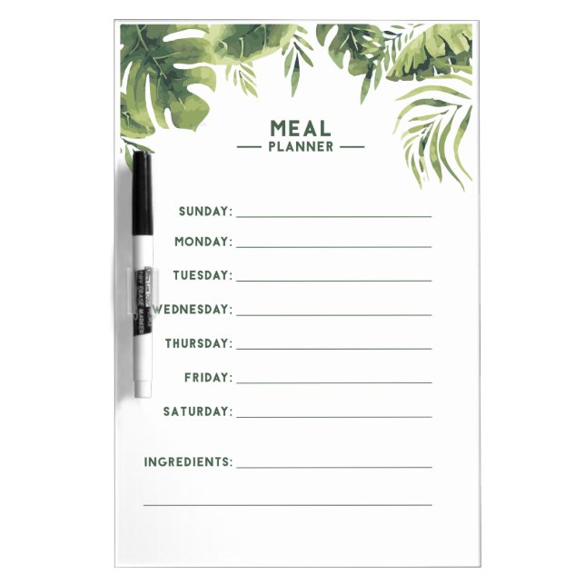 Meal Planner Dry Erase Fridge Magnet Board (Front)