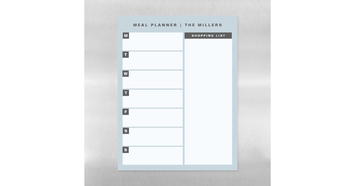 Meal Planner Dry Erase Sheet Blue Zazzle