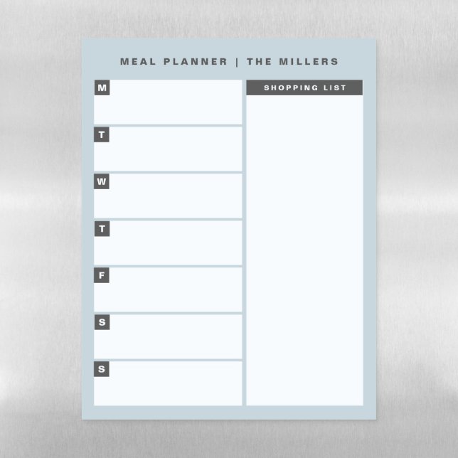 Meal Planner Dry Erase Magnetic Sheet | Blue (Vertical)