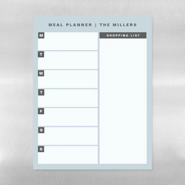 Meal Planner Dry Erase Magnetic Sheet | Blue | Zazzle
