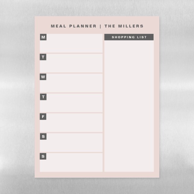 Meal Planner Dry Erase Magnetic Sheet | Blush (Vertical)