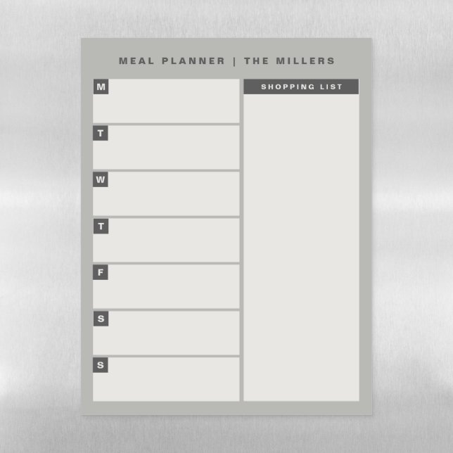 Meal Planner Dry Erase Magnetic Sheet | Grey (Vertical)