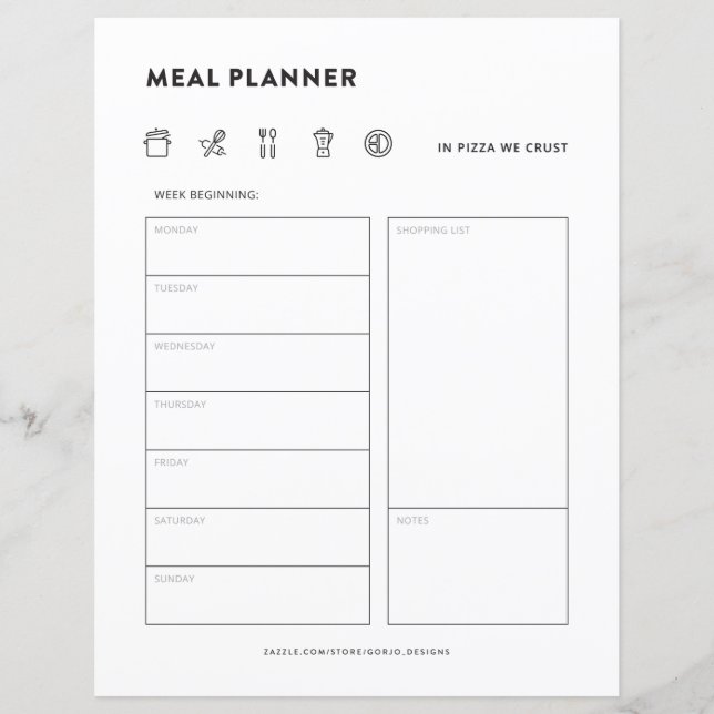 Meal Planner Family Meals Weekly Menu Organizer (Front)