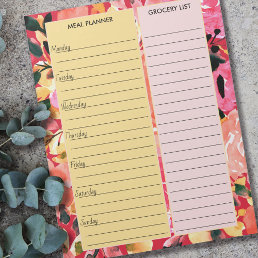 Meal Planner &amp; Grocery List Pink Floral Notepad