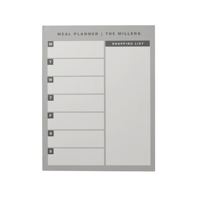 Meal Planner Notepad | Grey (Rotated)
