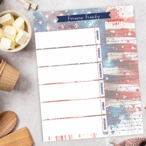 Meal Planner  Shopping List Patriotic Watercolor  Notepad