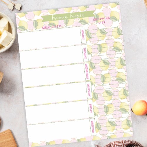 Meal Planner  Shopping List Pink Lemon Slices Notepad