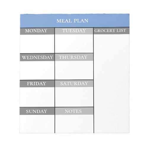 Meal Prep Planner Weekly Grocery List Notepad