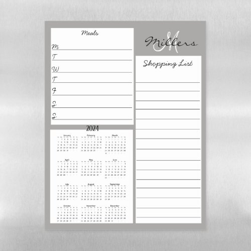 Meal Prep Shopping List Personalized 2024 Calendar Magnetic Dry Erase Sheet