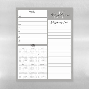Meal Prep Shopping List Personalized 2025 Calendar Magnetic Dry Erase Sheet