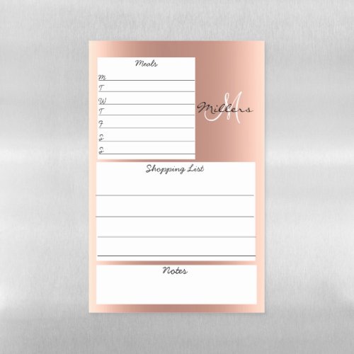 Meal Prep Shopping List Rose Gold Planner Magnetic Dry Erase Sheet